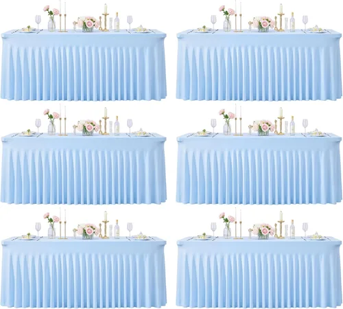 Miniatura 27 de Manteles de mesa de elastano azul bebé de 6 pies para mesas rectangulares, sin arrugas, rectangular, elástico, ajustable de 6 pies con falda