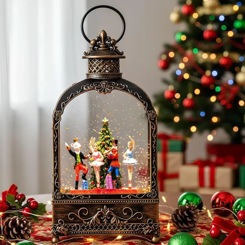 Miniatura 15 de Linterna de globo de nieve de Navidad, muñeco de nieve musical, árbol de Navidad, globo de nieve iluminado con temporizador USB/batería operada