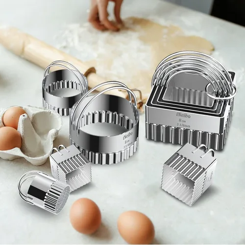 Miniatura 8 de iNeibo Juego de cortadores de galletas con borde estriado, bollos circulares redondos, pastelería y masa para hornear, albóndigas y fondant