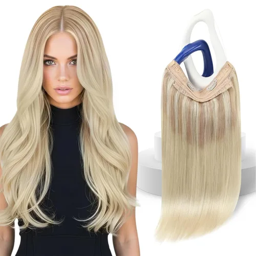 Miniatura 22 de Sunny Hair - Extensiones de cabello humano con banda invisible, color rubio platino (#60), 20 pulgadas