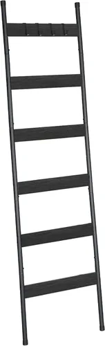 Miniatura 14 de HOOBRO Escalera para mantas, estante de toallas de 5 niveles con ganchos, estante de mantas inclinado en la pared, estante decorativo
