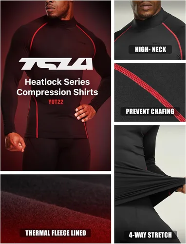 Miniatura 4 de TSLA - Camisetas térmicas de compresión de manga larga para hombre, cuello alto falsocuello de tortuga, para llevar debajo de la ropa en invierno