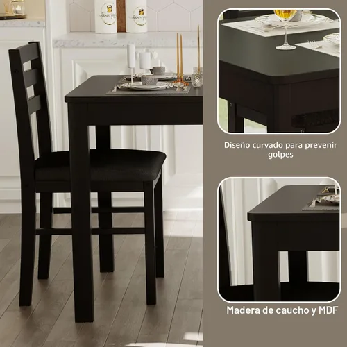 Miniatura 5 de Juego de Mesa de Comedor Rectangular Moderna de Madera Maciza de Interior de 5 Piezas para 4, Mesa y 4 Sillas con Cojines Suaves para Cocina, Bar
