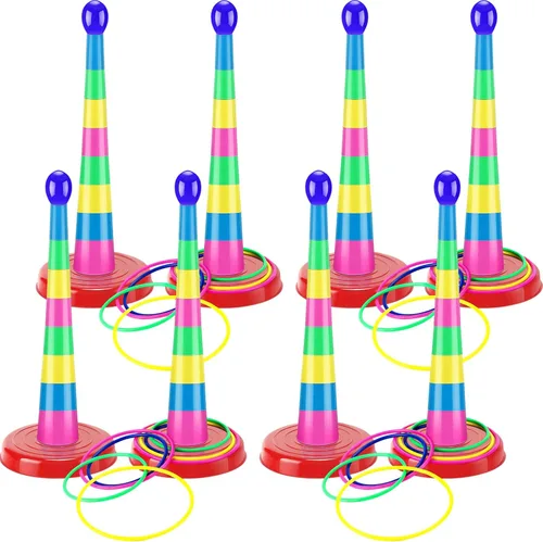Zubebe 18 Inch Plastic Ring Toss Game for Kids Colorful Tossing and Active Play Set Travel Ring Toss Quoits Toy Portable Carnival Games Indoor