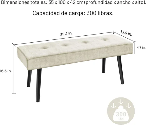 Miniatura 2 de Comfy to go Banco de Entrada - Banco Beige para Dormitorio, Otomana Moderna para Pie de Cama, Bancos Acolchados de Pana para Sala de Estar