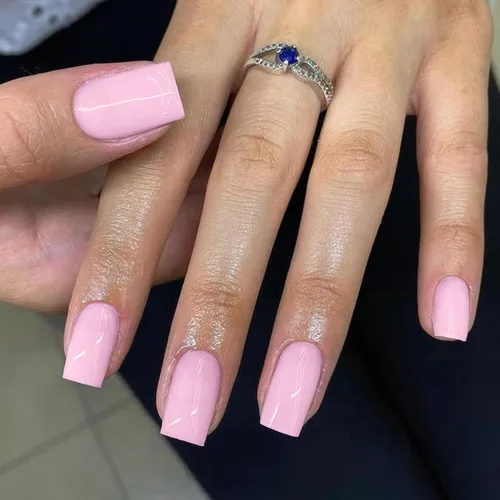 Miniatura 9 de Uñas postizas a presión color rosa bebé, uñas postizas cuadradas medianas con pegamento en uñas de longitud media, uñas acrílicas cortas