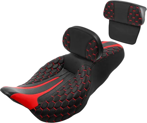 Miniatura 25 de Asiento de conductor, pasajero y piloto - SLMOTO Asiento de motocicleta de una pieza para 2 personas, compatible con Harley Touring Road King CVO