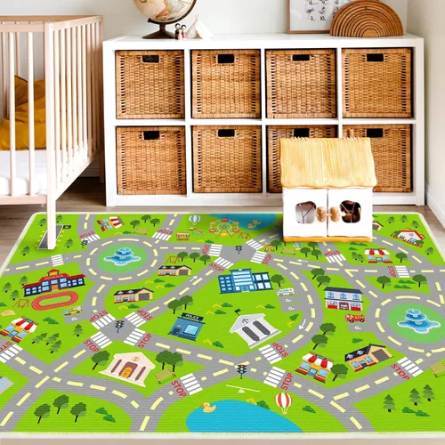 Miniatura 15 de Alfombra de juego para niños, alfombra educativa de 31 x 48 pulgadas, alfombra antideslizante de la vida urbana, alfombra de aprendizaje para niños
