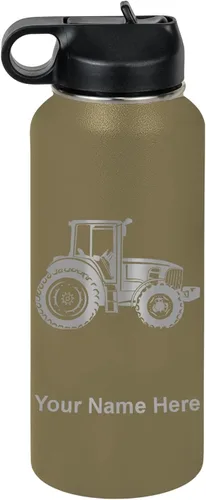 Miniatura 17 de LaserGram Botella de agua personalizada, tractor agrícola, acero inoxidable de doble pared aislada al vacío con popote superior, regalo grabado