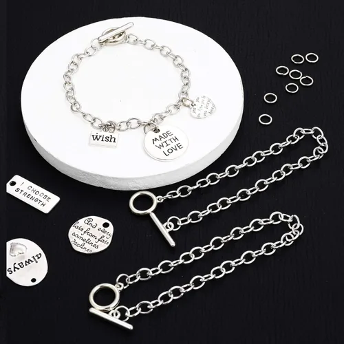 Miniatura 3 de Hicarer 12 pulseras de cadena de plata a granel con dijes de aleación de metal para hacer joyas, pulseras de eslabones chapados en cadena, kit