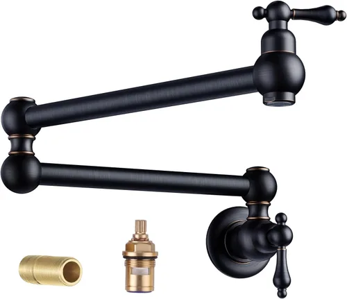 Miniatura 12 de WOWOW Grifo Llenador de Ollas Dorado, Grifo Plegable de Cobre de Montaje en Pared con 2 Manijas con Brazos Oscilantes de Doble Articulación, Grifo