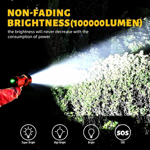 Miniatura 2 de YIERBLUE Foco recargable LED de 2000,000 lúmenes, linterna de mano impermeable IP67, 3 ajustes adaptables, luz de punto con filtro rojo