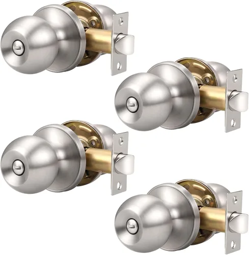 Miniatura 19 de Knobonly Paquete de 2 Pomos de Puerta de Níquel Satinado para Dormitorio/Baño Juegos de Puertas de Privacidad Herrajes Manijas de Puerta Interiores