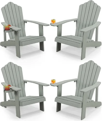 Miniatura 17 de Tangkula Silla Adirondack de gran tamaño, sillas de patio con soporte ajustable para tazas, sillones con caderas y listones, resistente a