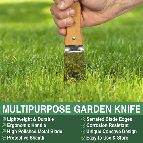 Miniatura 4 de Grampa's - Cuchillo de jardín versátil de 7 pulgadas Hori Hori con hoja de acero recta y dentada. Herramienta de mano de jardín resistente