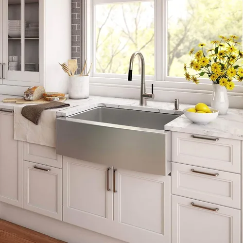 Miniatura 2 de Kraus Standart Pro - Fregadero de cocina de 30 pulgadas con delantal de estilo granja, calibre 16, de un solo tazón, de acero inoxidable, KHF200-30