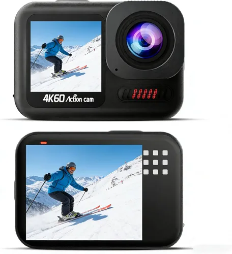 Cámara de acción 4K60FPS impermeable, cámara subacuática desnuda de 15M con tarjeta de 64 GB, pantalla táctil con zoom 8X, cámara deportiva, cámara