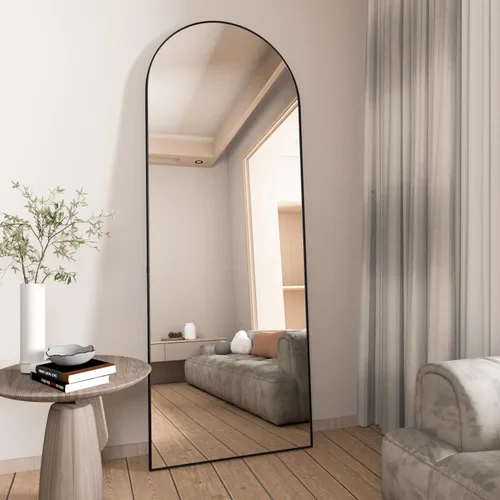 Miniatura 3 de Espejo de longitud completa, espejo de arco de 56 x 16 pulgadas con soporte, espejos de cuerpo completo arqueados negros para colocar de pie