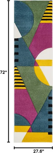 Miniatura 2 de SAFAVIEH Hollywood Collection - Alfombra para pasillo, 2 pies 3 pulgadas x 6 pies, azul pavo real y fucsia, diseño moderno de mediados de siglo,