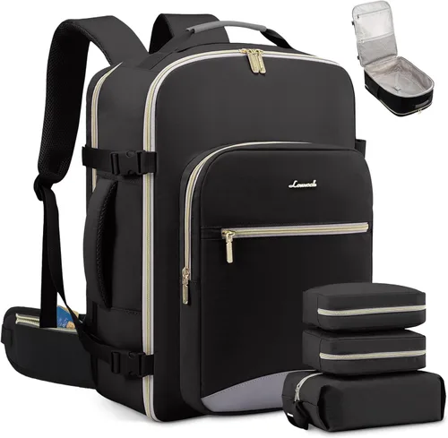 Miniatura 36 de LOVEVOOK Mochila de viaje de 40L aprobada para vuelo, 3 cubos de embalaje, bolsa de viaje impermeable para artículos personales, equipaje de mano