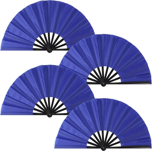 Miniatura 16 de Paquete de 4 ventiladores de mano plegables grandes, ventiladores plegables de mano de plástico, ventiladores chinos de Kung Fu plegables para Negro