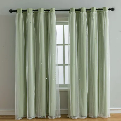 Miniatura 14 de FANLI 2 paneles de cortinas opacas de estrellas para dormitorio de niñas, sala de estar, rayas oscurecedoras, doble capa, estrellas caladas