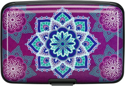 Miniatura 81 de ELFISH Mini cartera de aluminio RFID para tarjetas de crédito, funda de identificación de metal para hombres y mujeres, Happy Flower, Cartera Rfid