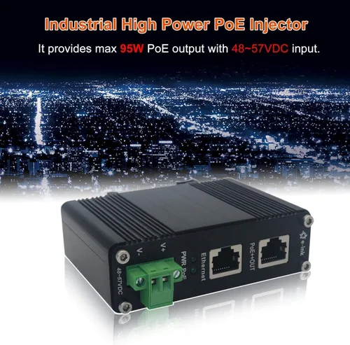 Miniatura 4 de E-link Inyector industrial Gigabit PoE++ 48V DC PoE++ 95W hasta 328.1 ft Salida Montaje en carril DIN endurecido Adaptador PoE de alta potencia