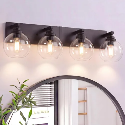 Miniatura 9 de LmnLvn Lámparas de baño, 3 luces de tocador de color negro mate, modernas lámparas de baño sobre espejo, luces de tocador de granja con pantalla