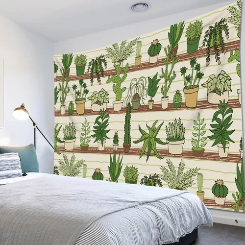 Miniatura 14 de HVEST Tapiz de cactus con diseño de plantas suculentas del desierto tropical en estante de madera, tapiz para colgar en la pared, acuarela botánica