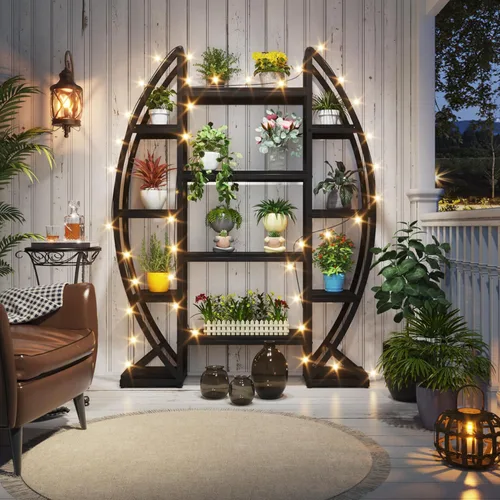 Miniatura 2 de Tribesigns Soporte curvado para plantas de interior, estante grande de metal de 8 niveles, soporte de maceta industrial de 69 pulgadas de alto