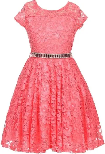 Miniatura 33 de Little Girl - Vestido de niña con manga de encaje y cinturón de piedras