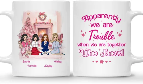 Miniatura 12 de Gossby Taza de café de Navidad personalizada para amigas, regalo de amistad de Navidad personalizado para 2 mejores amigos con diseño, nombre, taza