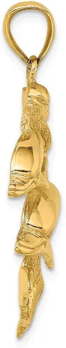 Miniatura 2 de Colgante de oro amarillo macizo de 14 quilates, con tres delfines, 1.102in x 1.496in
