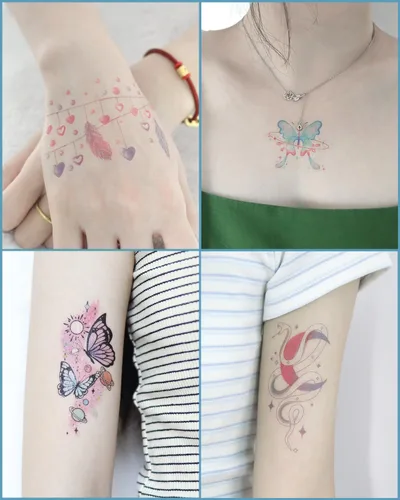 Miniatura 2 de 20 hojas de tatuajes temporales de mariposa que brillan en la oscuridad para mujeres, flores luminosas, mariposas, alas de tatuaje, calcomanías