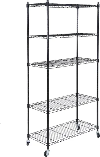 ZENY Estantería resistente de 5 estantes con ruedas, organizador de metal para cocina, oficina, garaje, color negro