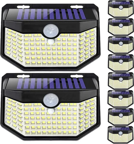 Miniatura 8 de HMCITY 120 luces LED solares para exteriores con sensor de movimiento y 3 modos de iluminación, IP65 impermeables, luces solares de pared anchas
