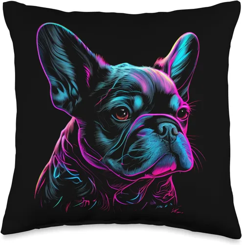 French Bulldog Frenchie Bouledogue Francais Almohada de diseño retro de Bulldog Francés, 16 x 16, multicolor