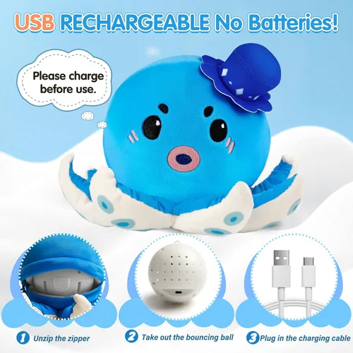 Miniatura 8 de Juguete musical para bebé de 6 a 12 meses, pulpo de peluche recargable que gatea con 40 canciones y grabación de voz – Juguete interactivo