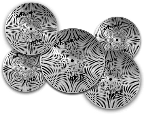 Miniatura 21 de Arborea Paquete de Platillos de Bajo Volumen 8 piezas Negros para Práctica Silenciosa para Set de Tambores 10"/12" Splash/14" HiHats/16" Crash/18