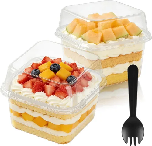 Miniatura 7 de 100 tazas de postre de plástico de 12 onzas con tapas y tenedores, recipientes desechables para cupcakes y tiramisú, cuencos de helado para yogur