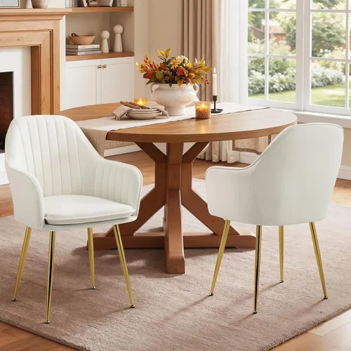Miniatura 9 de AVAWING Modern Living - Juego de 2 sillas con reposabrazos decorativos para sala de estar, comedor, de terciopelo, tapizado, de mediados de siglo