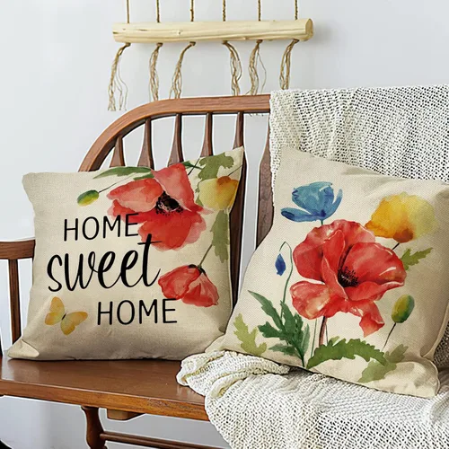 Miniatura 5 de Fahrendom Juego de 4 fundas de almohada decorativas de flores florales de 16 x 16 pulgadas, funda de cojín para sofá o sillón, primavera y verano