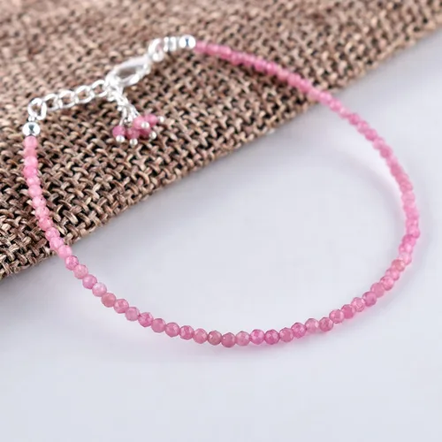 Miniatura 48 de Natural Gemstone Micro Round Beads Dainty Choker Bangle Bracelet, Handmade Jewelry for Women, Healing Chakra Crystals Silver Plated Chain 8 inch
