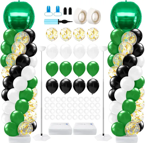 Miniatura 11 de Juego de 2 soportes de columna de globos de graduación dorados y negros para la clase de 2026, torre de arco de globos de suelo ajustable con globos