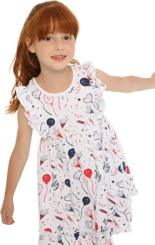 Miniatura 3 de Mud Kingdom Vestido para niñas del 4 de julio, lindo día de la independencia, bandera estadounidense, manga con volantes, vacaciones de verano