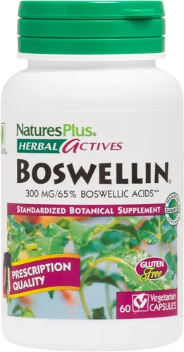 Natures Plus Herbal Actives Boswellin - 300 mg, 65% de ácidos boswélicos, 60 cápsulas veganas, sin gluten, 60 porciones