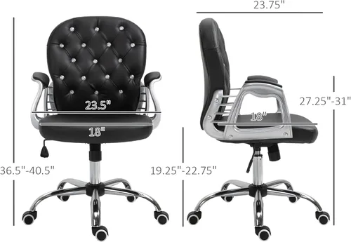 Miniatura 3 de Vinsetto Silla de tocador de maquillaje, silla de piel sintética para computadora con botones, reposabrazos acolchados, altura ajustable y ruedas