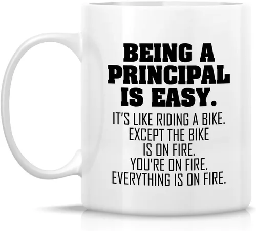 Miniatura 2 de Retreez Taza divertida – Being a Principal is Easy Except the Bike is on Fire Taza de café de cerámica de 11 onzas – Divertido, sarcástico, regalos