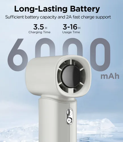 Miniatura 3 de Ventilador de mano portátil, mini ventilador turbo ajustable de 100 velocidades, batería recargable de 6000 mAh, diseño de bolsillo personal